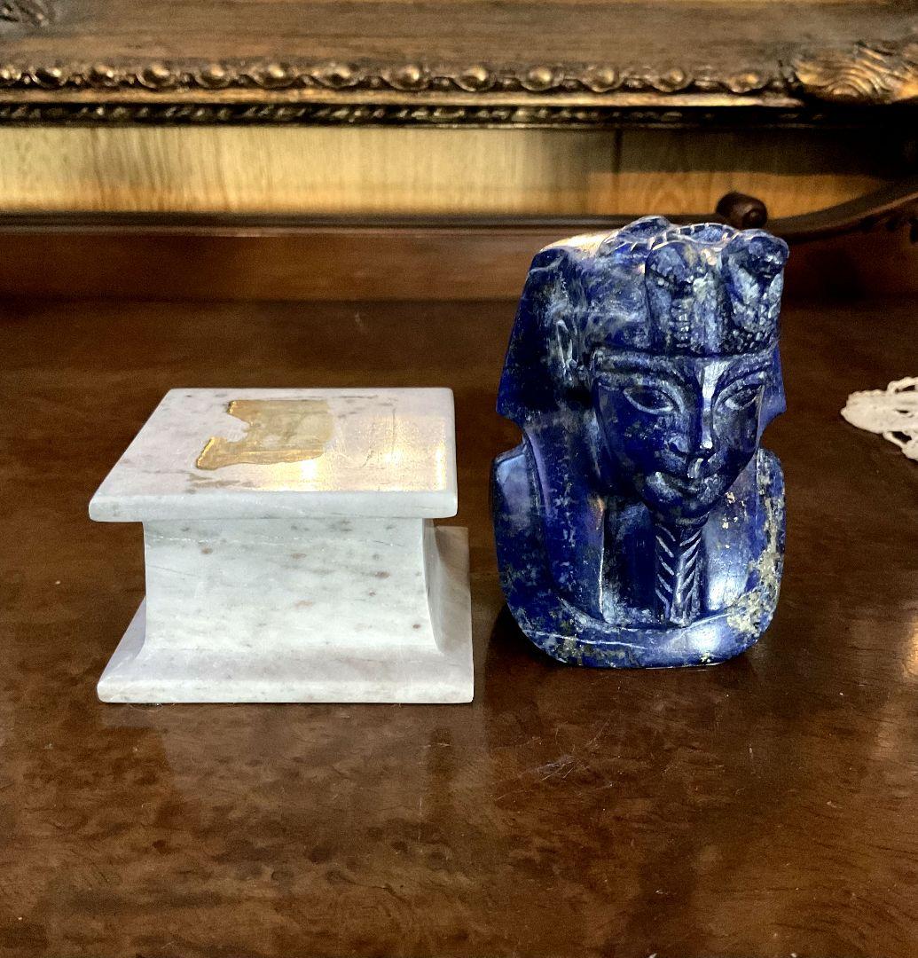 天然石ラピスラズリ　ツタンカーメン　胸像　台座　大理石　ラピスラズリ300g