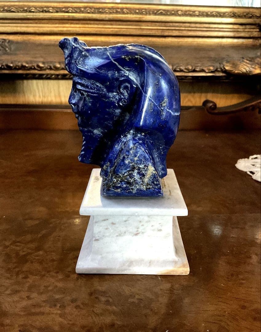 天然石ラピスラズリ　ツタンカーメン　胸像　台座　大理石　ラピスラズリ300g