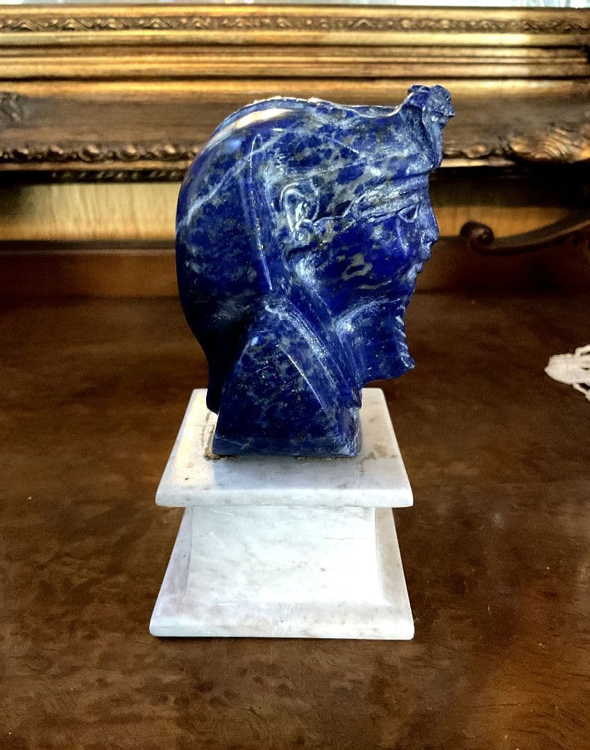 天然石ラピスラズリ　ツタンカーメン　胸像　台座　大理石　ラピスラズリ300g