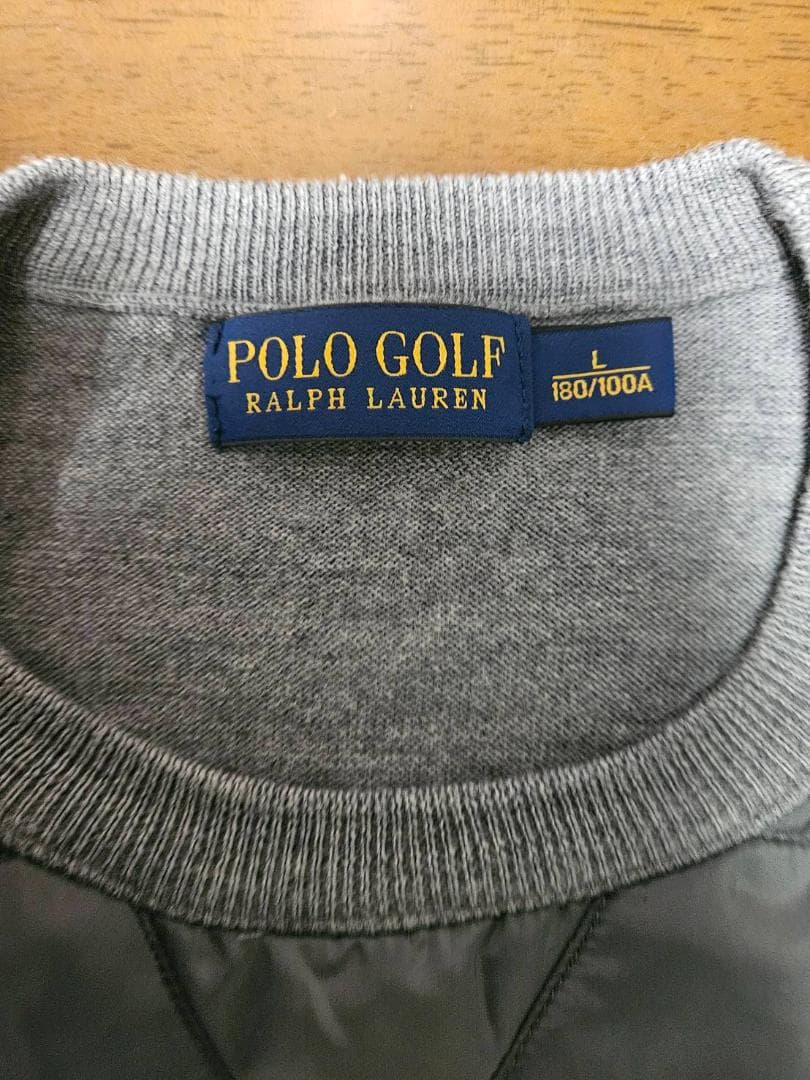 送料無料/超美品　POLO GOLF フロントキルティンググレー セーター（L)