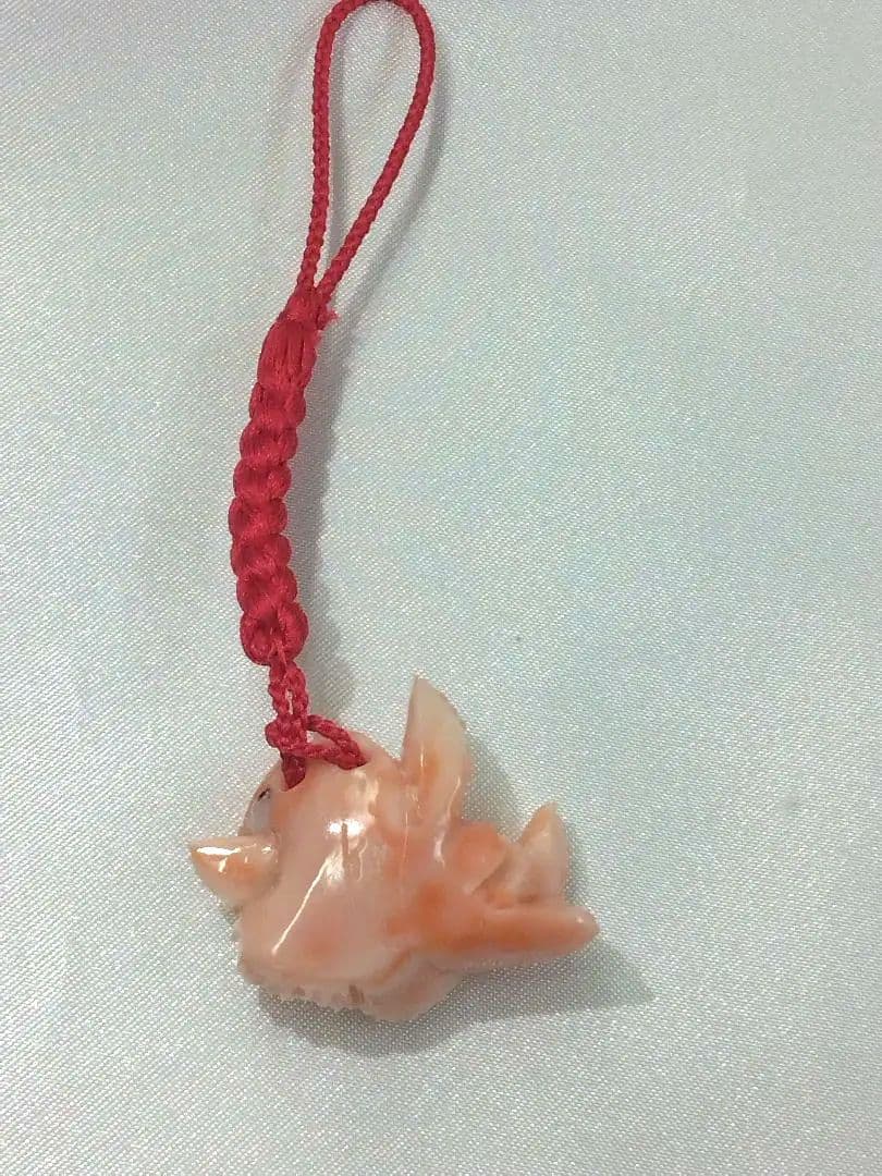 珊瑚根付け☆鯛☆ストラップ☆絹糸根付け紐