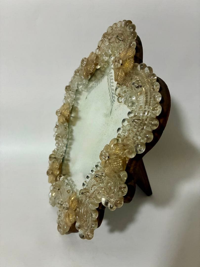 ヴィンテージ ムラーノガラス 花模様ミラー