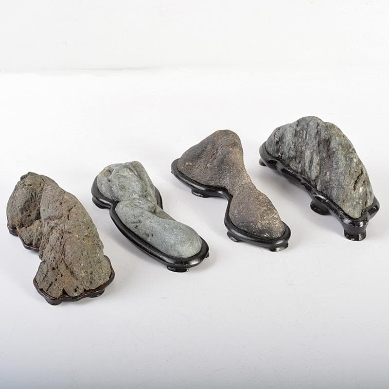 鑑賞石　天然石　置物　唐木台付　4点まとめて　C　6138