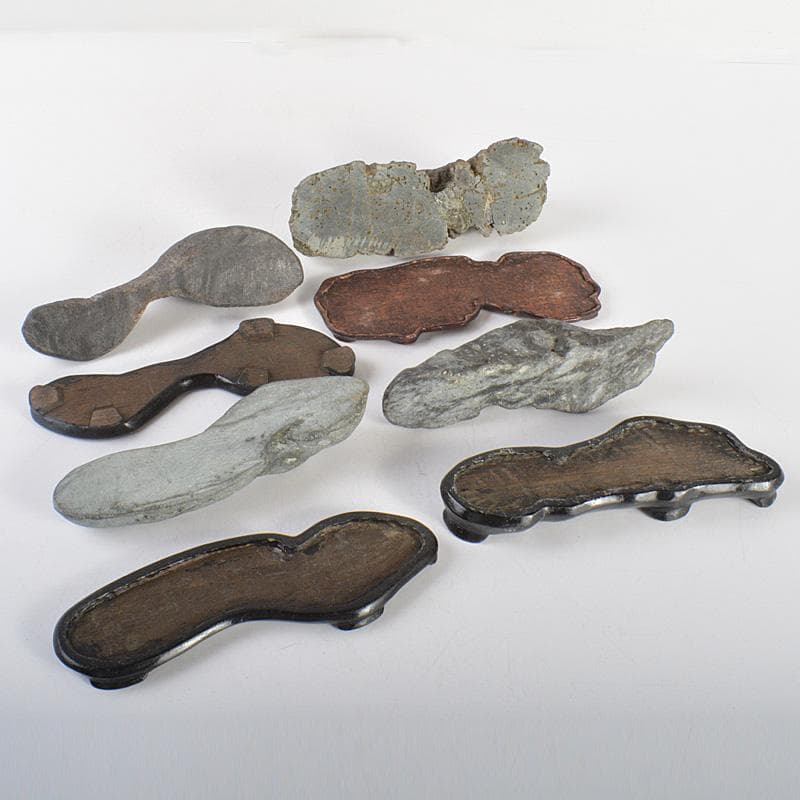 鑑賞石　天然石　置物　唐木台付　4点まとめて　C　6138