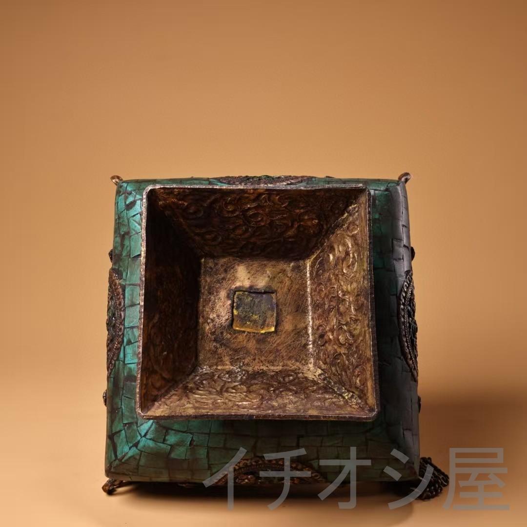 中国古美術 旧藏 西藏 仏教 銅製 吊香炉 彩绘描金 宝石嵌 藏伝工芸 古銅器