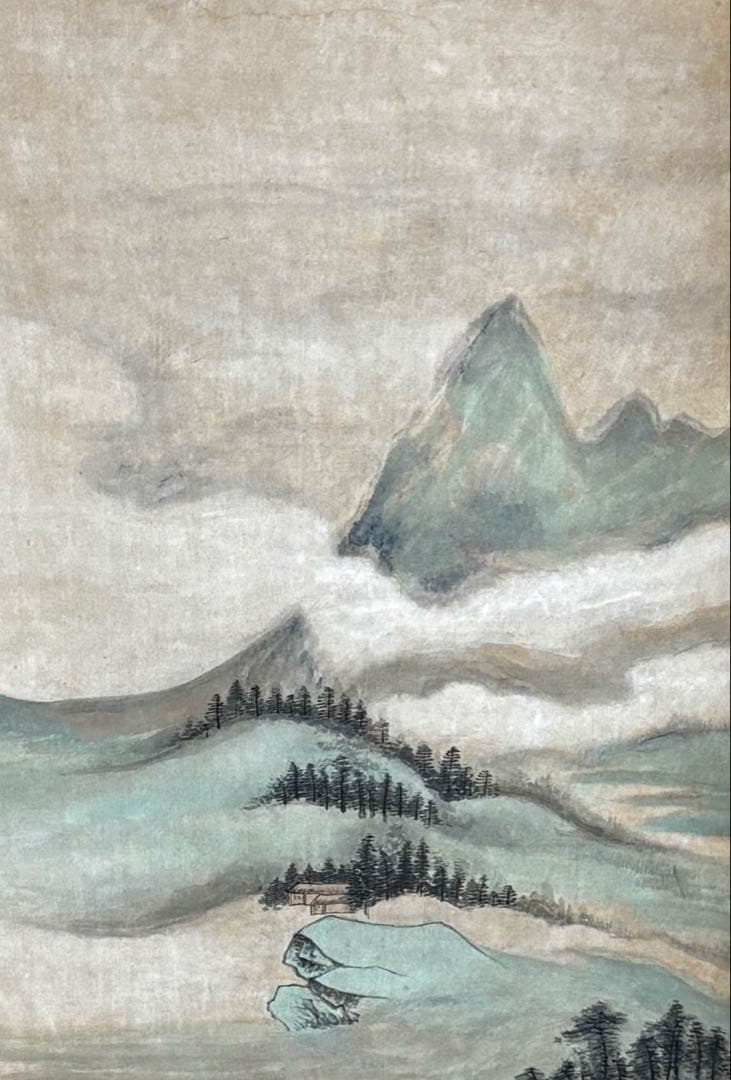 水墨画　掛軸　湖光山色 謝光力画　中国　絵画　山水　張大千大風堂　カラー