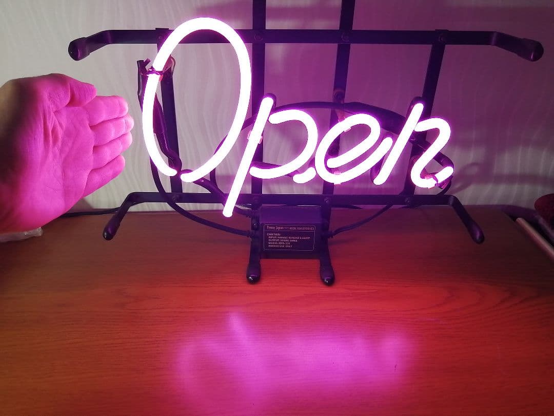 ネオンサイン OPEN サイン ピンク 本物ネオン管 フレーム入り ◎バー 看板
