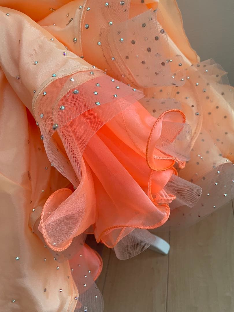 社交ダンス⭐️スタンダードドレス　オーダードレス　ベージュ＆オレンジ