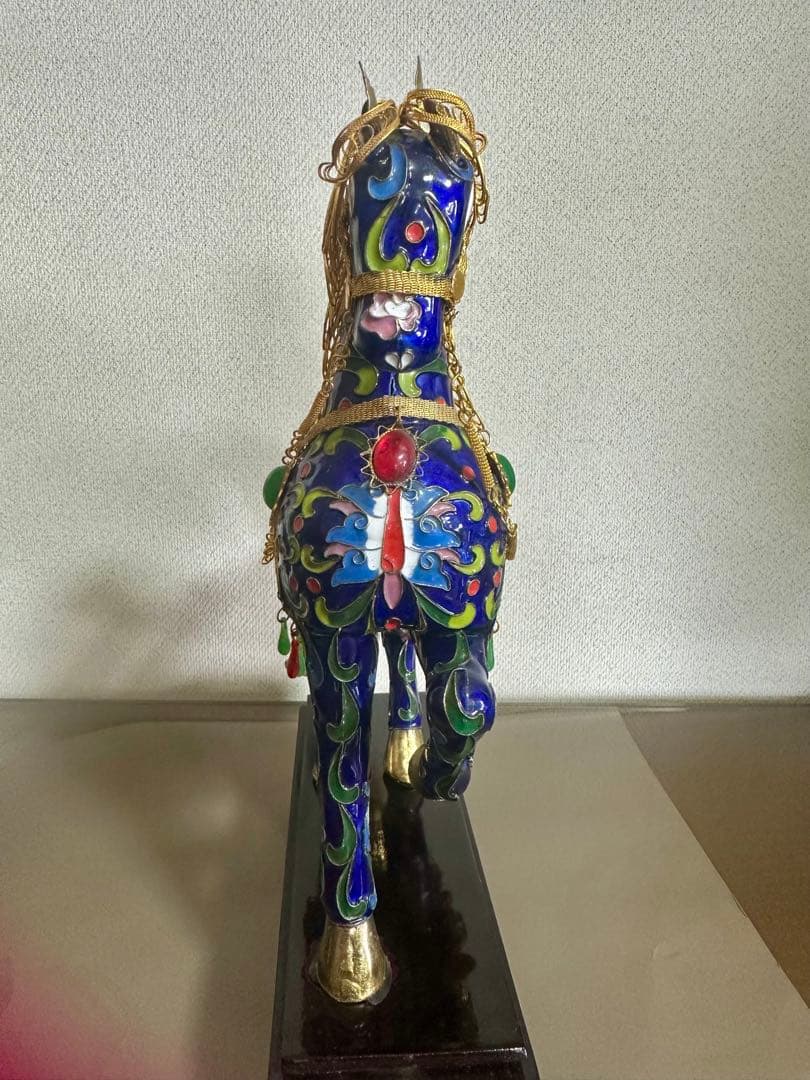 「中国の七宝焼」アンティーク装飾馬の置物 運気上昇