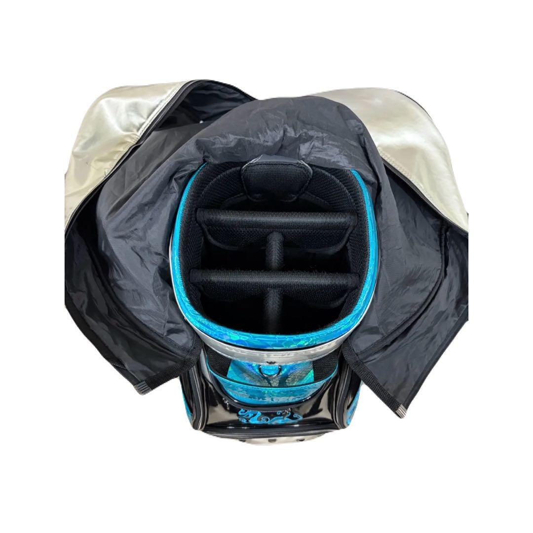 美品フード付ダンスウィズドラゴンキャディバッグ9型希少ブルー