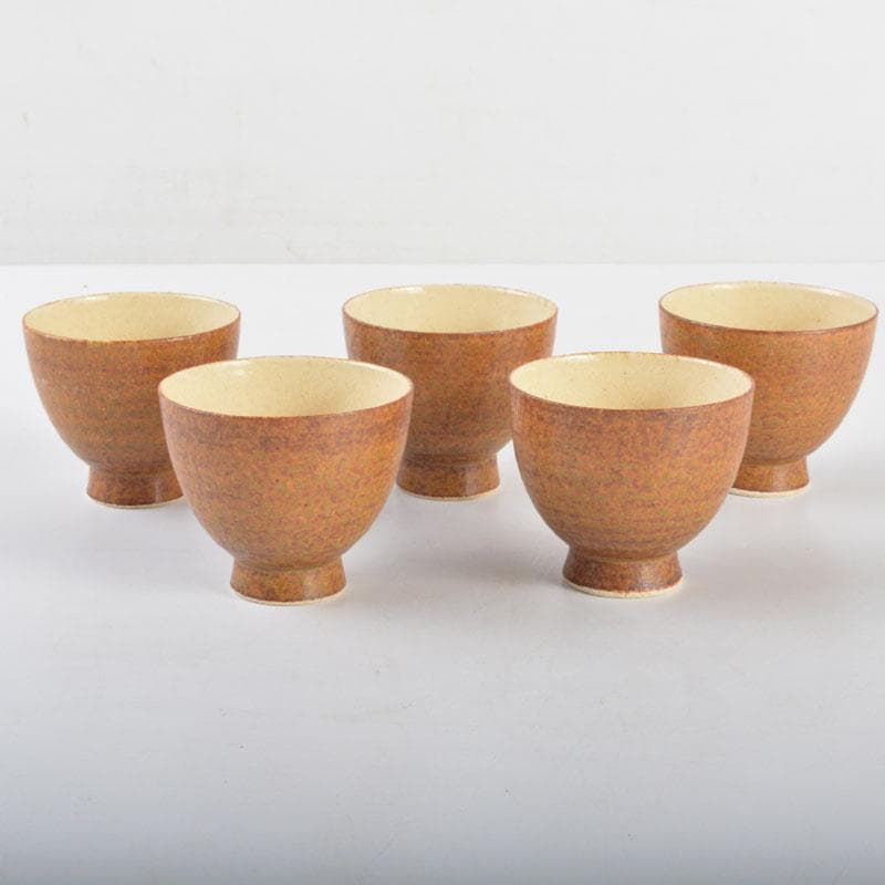 煎茶道具　伊羅保釉　煎茶碗　五客　在銘　共箱　V　R4788