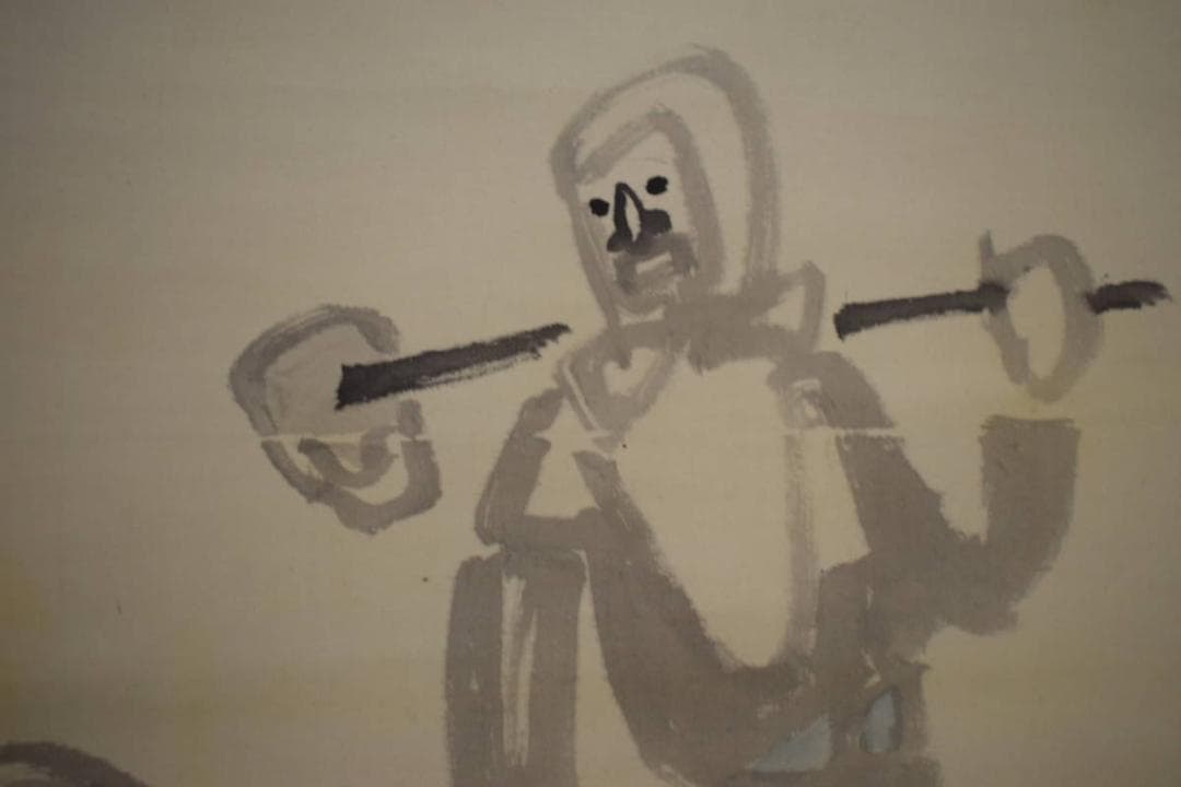 真作/鹿子木孟郎/農夫牛図/布袋屋掛軸HI-578