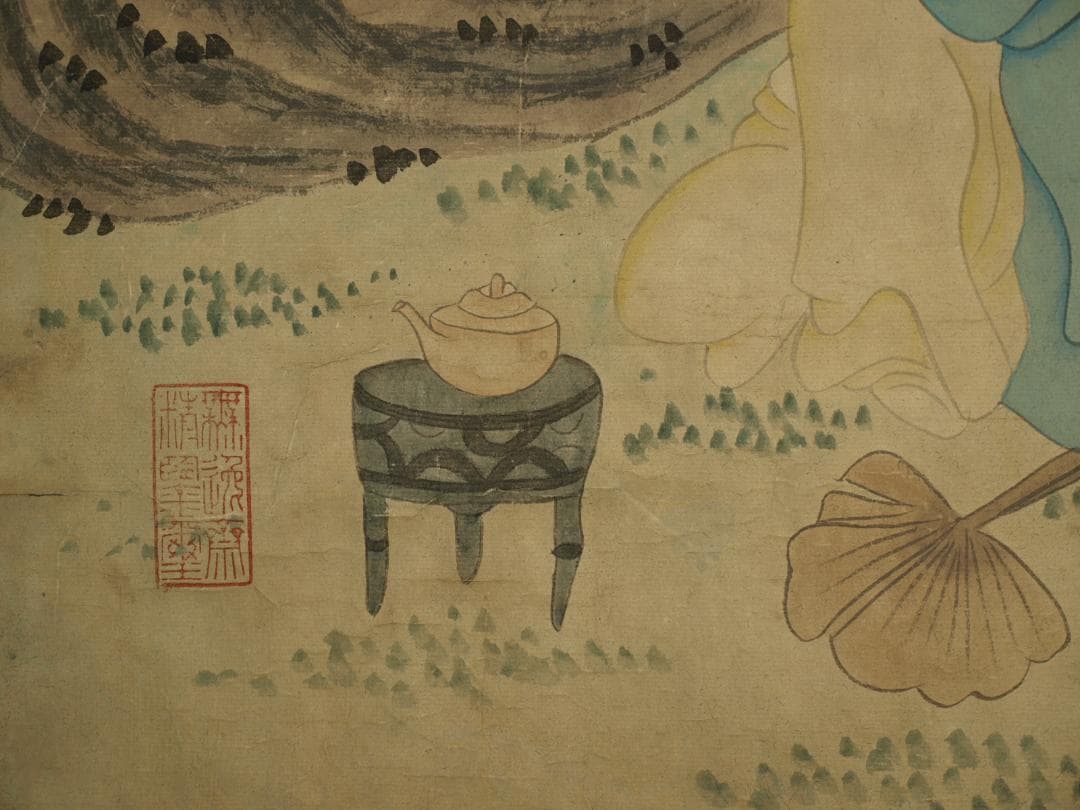 【骨董掛け軸】人物図 中国　五代 肉筆保證 唐物唐本 BD334A12-1