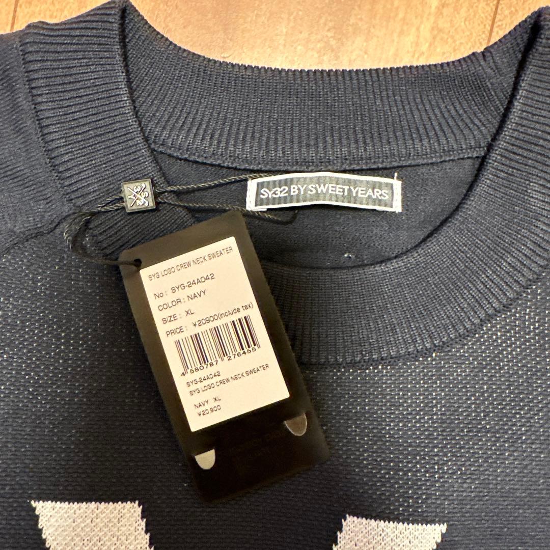 ロゴ　クルーネック　セーター　ニット　メンズ　XL ネイビー　新品タグ付き　秋冬