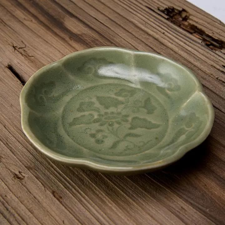 ◆201◆美しい名品！三田青磁　輪花　小皿5枚　時代　骨董　和食器