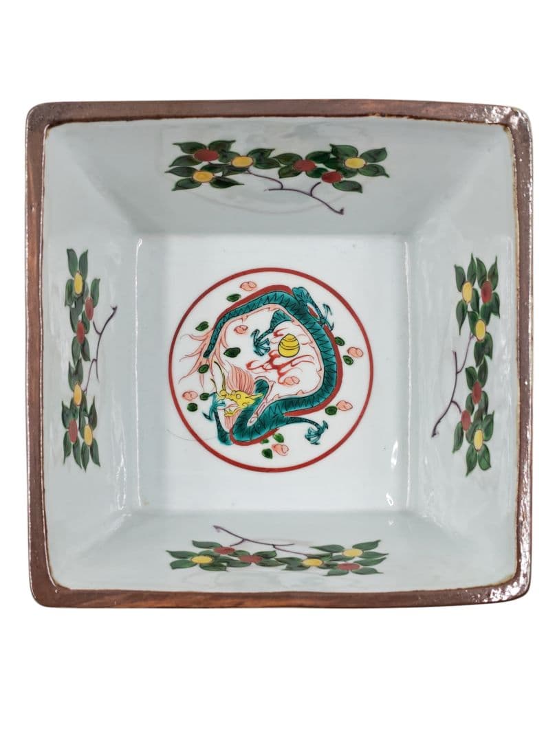 茶道具 京焼 【平安 富田静山】 『萬暦赤絵写 枡形 水指』在印 桐共箱 外箱