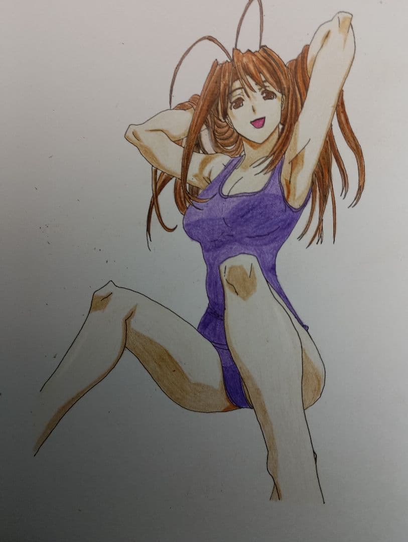 アニメスタイルの人物画 紫色の水着