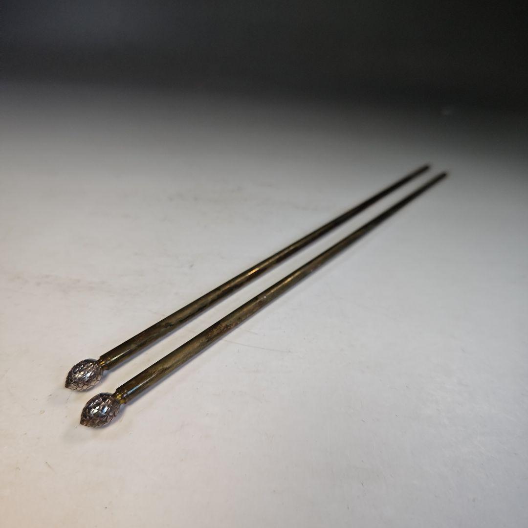 イ899 火箸『釜師　吉羽興兵衛』『南鐐銀製松笠大箸　共箱』茶道具