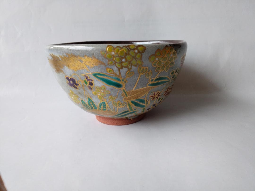 京焼 宮川香せつ 造 春の野 茶碗 共箱 金彩 茶道具 茶器 抹茶碗 新品 です