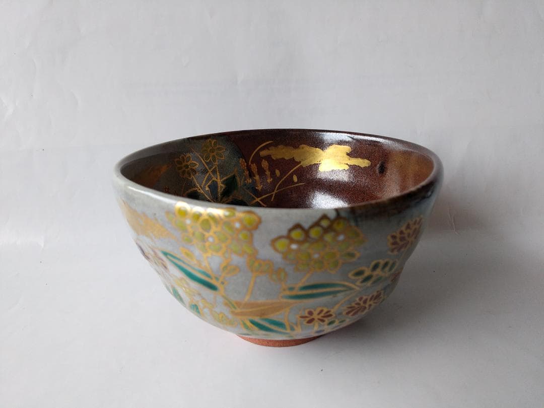 京焼 宮川香せつ 造 春の野 茶碗 共箱 金彩 茶道具 茶器 抹茶碗 新品 です