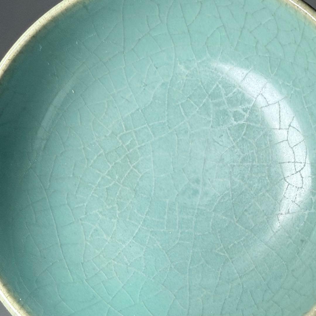 初代　松本佩山　本人作　青磁小服茶碗　共箱　翡翠色　上品な貫入　希少な器