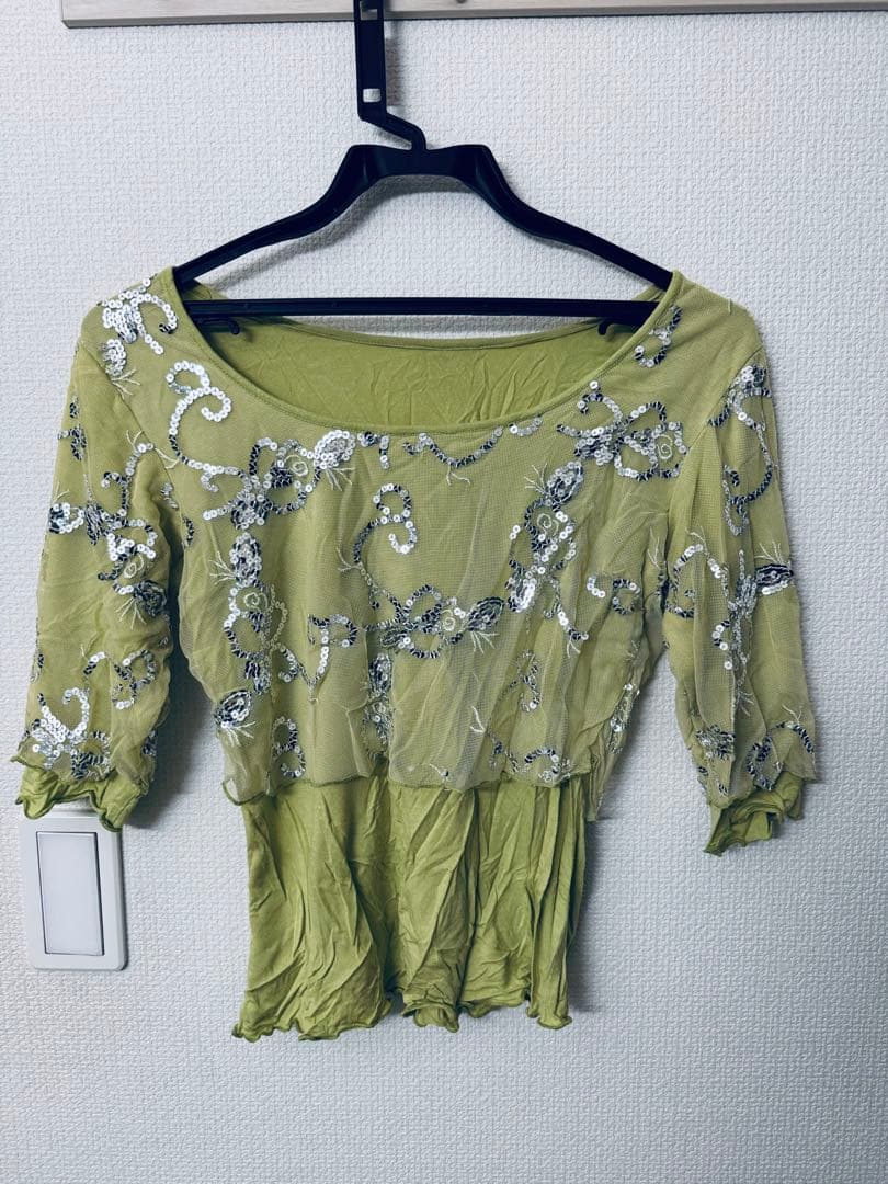 社交ダンス　上下セット（スカート・トップス）緑色　Lサイズ