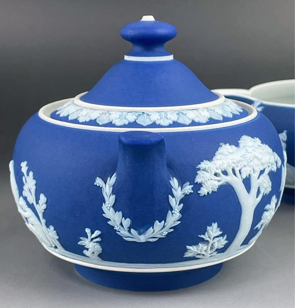 希少 アンティーク ウェッジウッド ジャスパーウェア シュガーボウル クリーマー