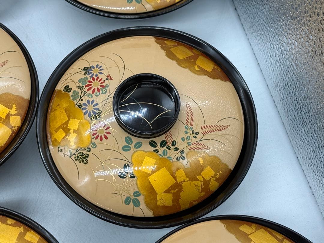 時代　輪島塗　蒔絵秋草紋菓子椀10点　木製　共箱　送料込み251221