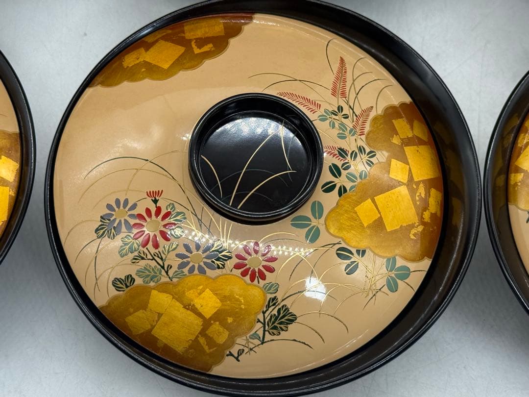 時代　輪島塗　蒔絵秋草紋菓子椀10点　木製　共箱　送料込み251221