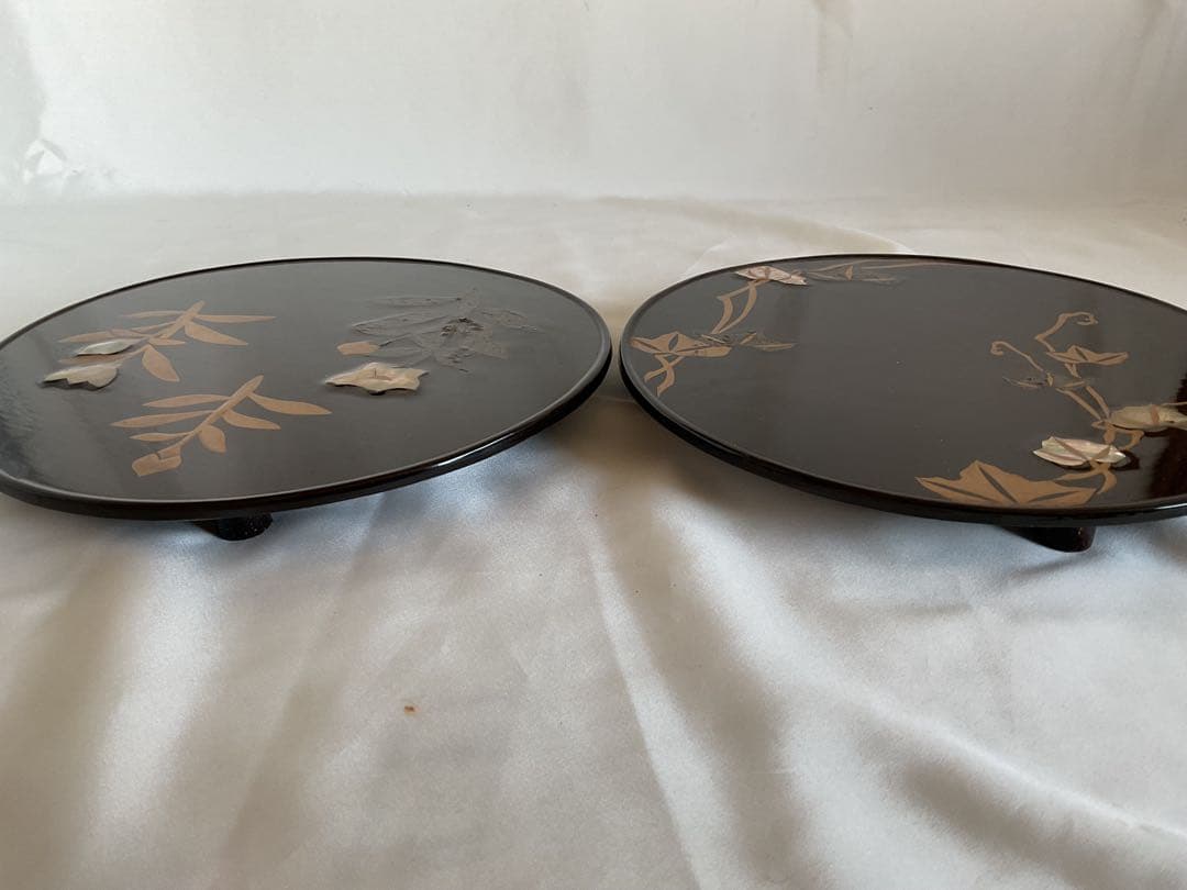 古い「金・銀泥と貝螺鈿の銘各盆5客」/光琳蒔絵