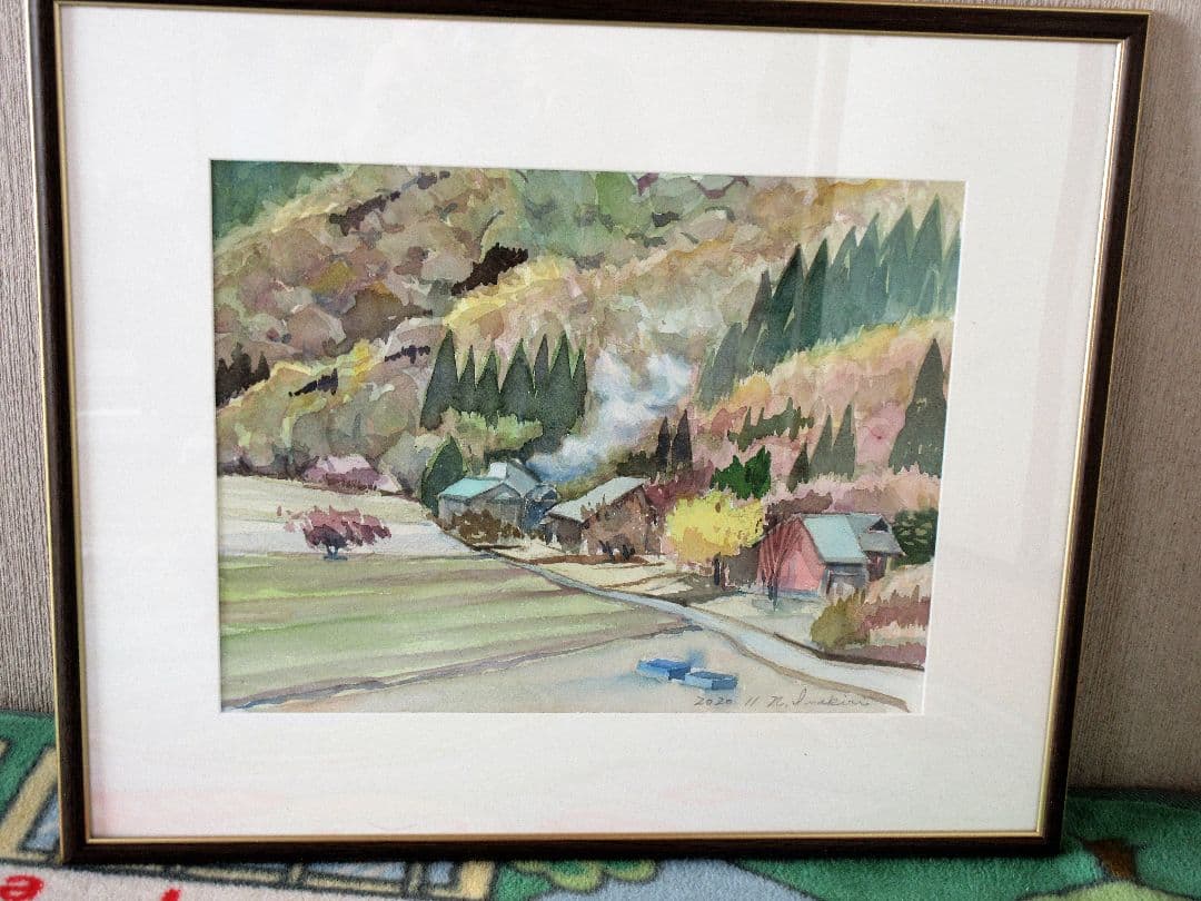 水彩画「昼餉の煙り」