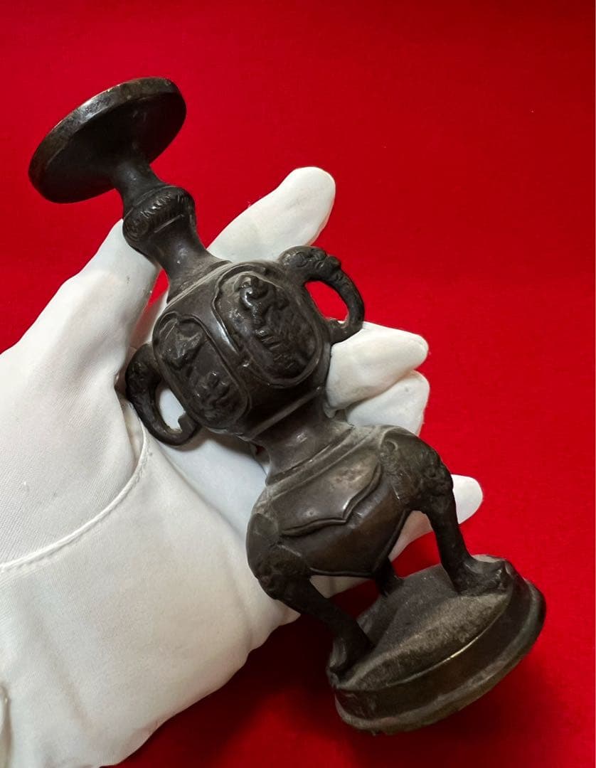 古道具 古銅 三足 獸足獸耳 燭台 燈台 アンティーク　仏具