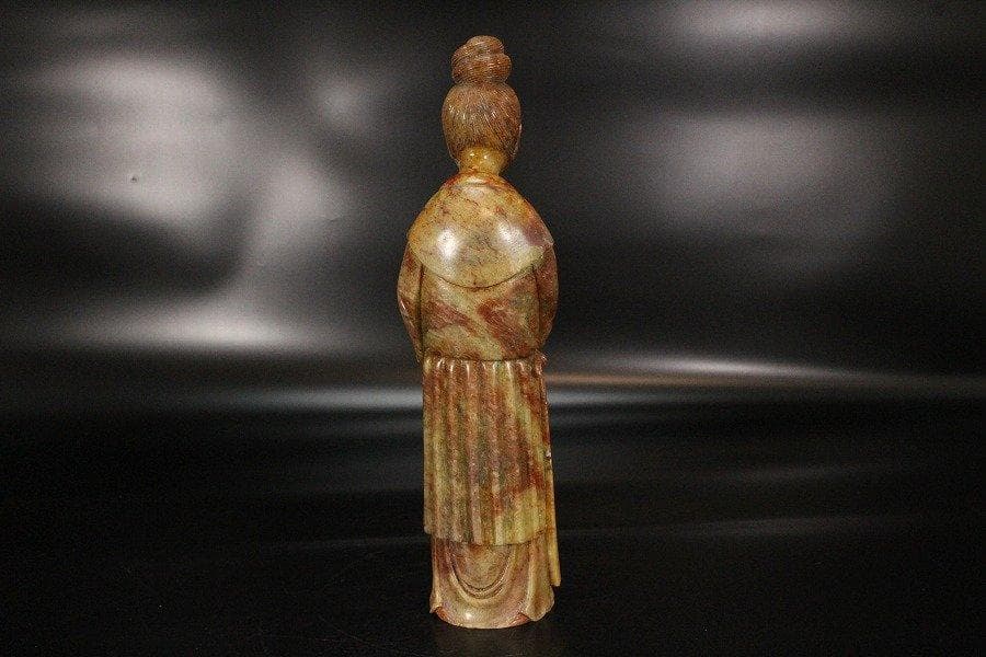 中国美術 寿山石 刻 子抱女人像 高26cm 康熙美人 唐木台 旧家蔵出