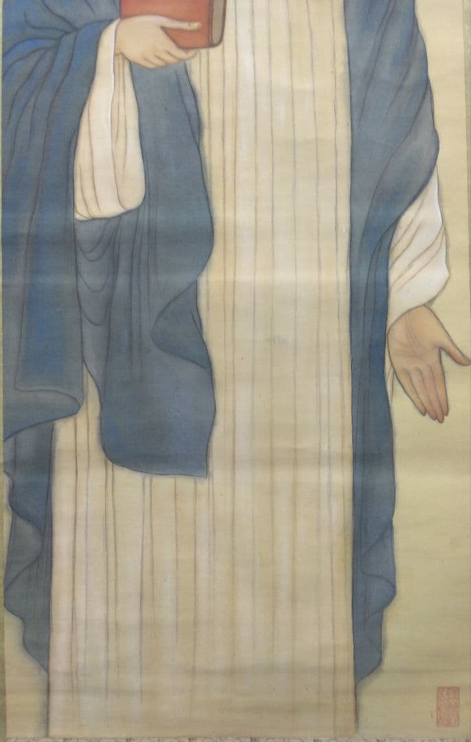 【キリスト・基督】西尾廣耕　絹本 掛軸（クリスマス・クリスチャン・カトリック）