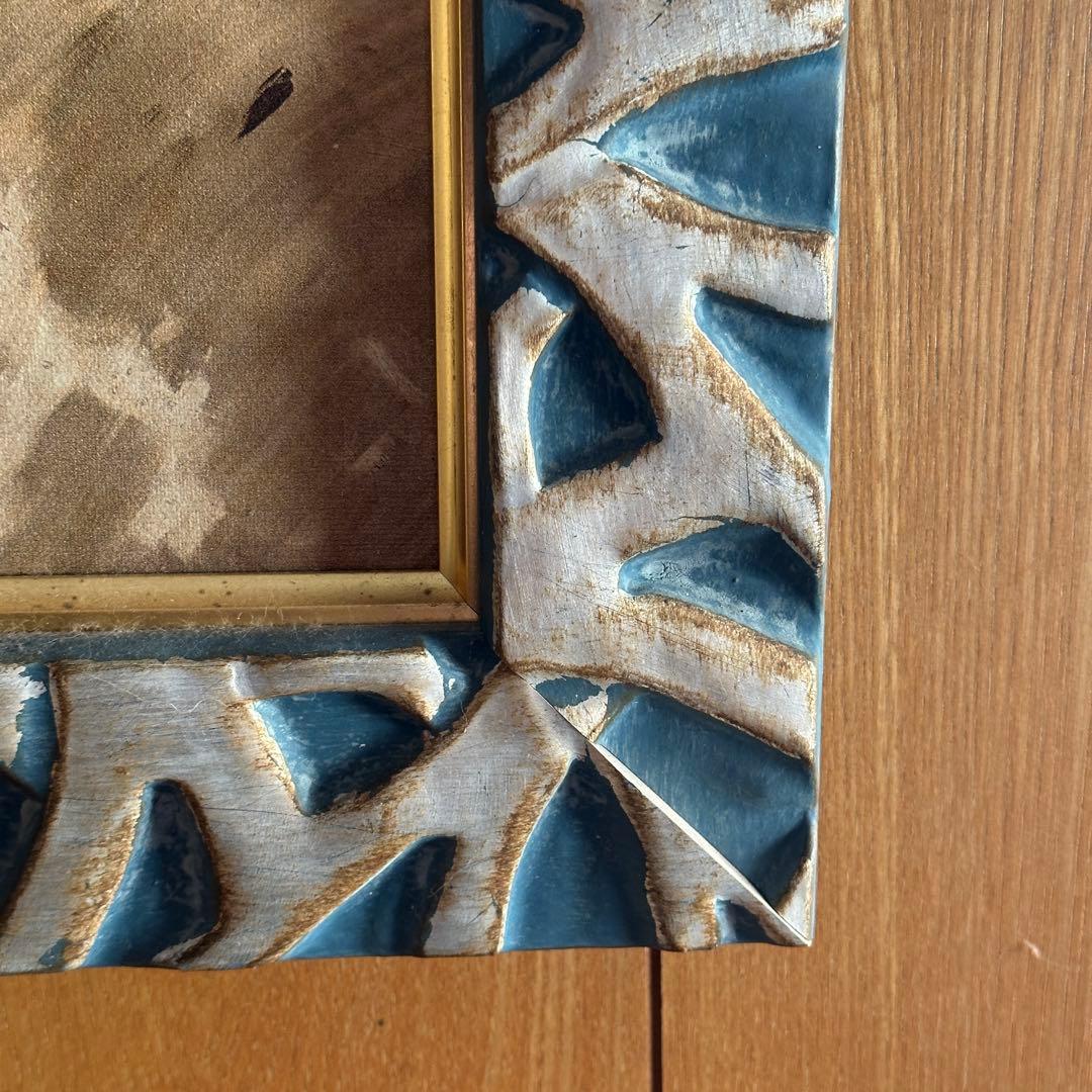 海と女性の油彩画　装飾フレーム付き 75x51.5cm