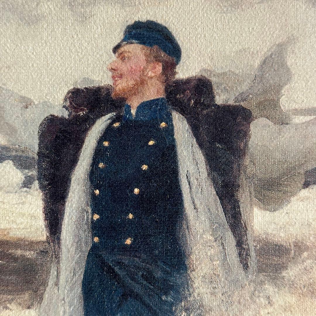 海と女性の油彩画　装飾フレーム付き 75x51.5cm