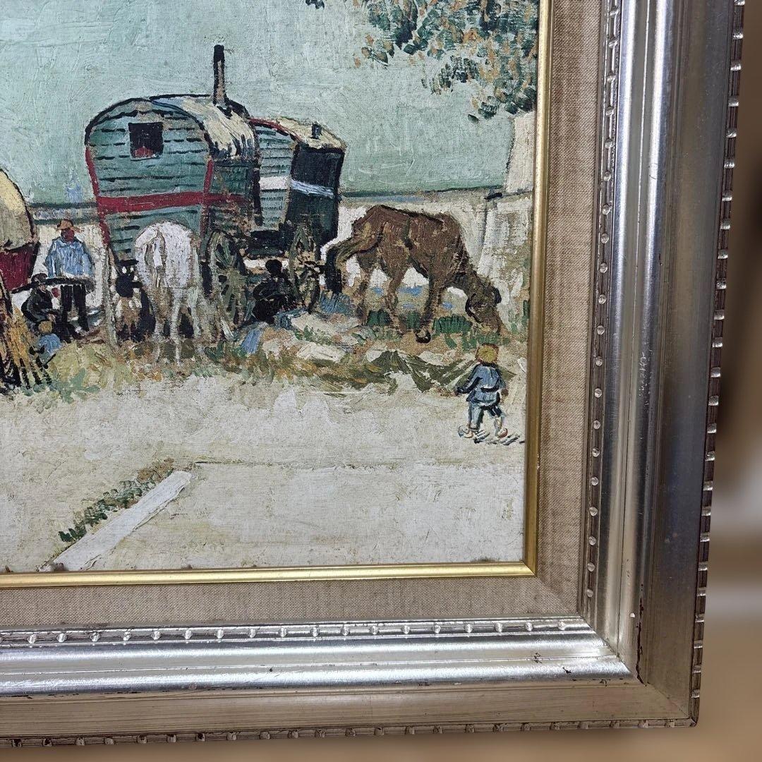 家馬車・ジプシーの野営　フィンセント・ファン・ゴッホ　額縁あり　複製画