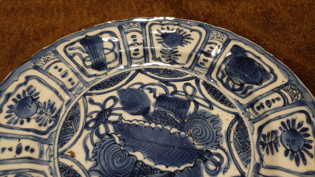 古染付　李朝　古玩　芙蓉　中皿　１客