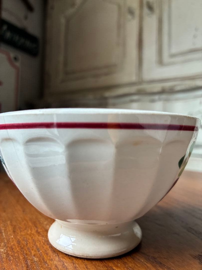 フランス　アンティーク　カフェオレ　ボウル　さくらんぼ　陶器　サクランボ