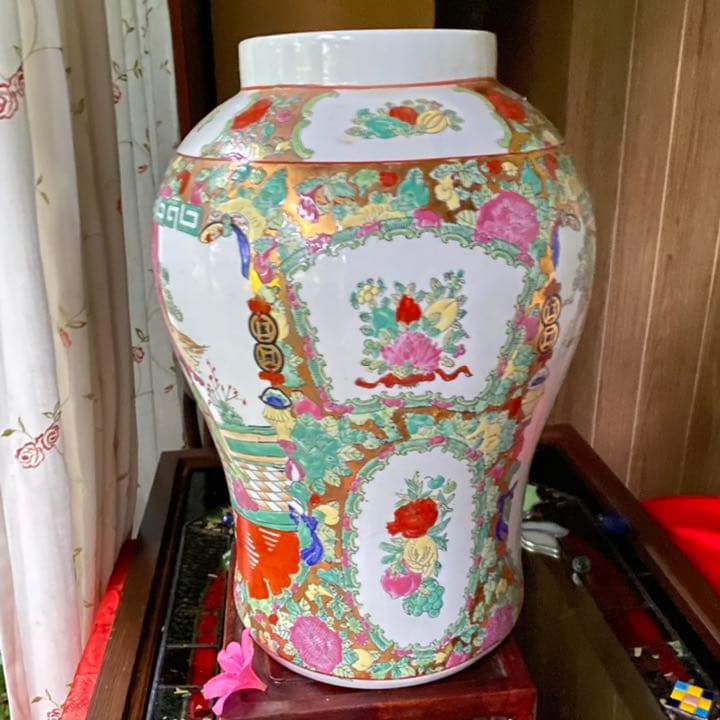 1992さま感謝‼️風水最強‼️宮中貴族美人囲碁図　鳳凰❌花　在銘中國窯蔵壺