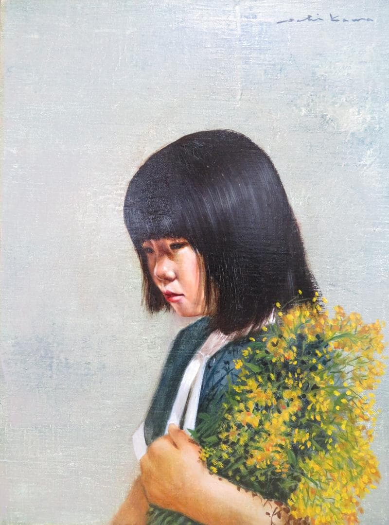 市川元晴 　「菜の花と少女」　油彩　 F6号　ル・サロン永久会員　 三軌会会員