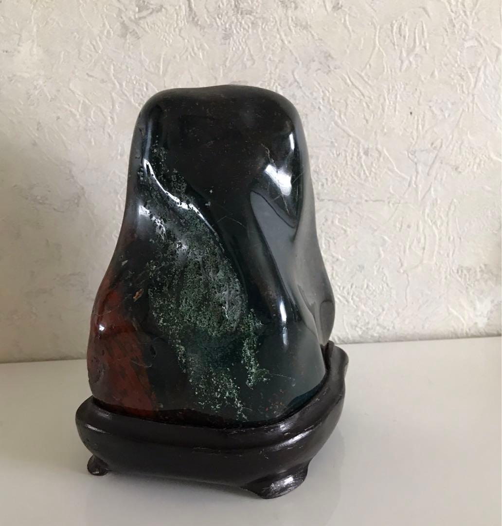 鑑賞石　石台つき　ブラッドストーン