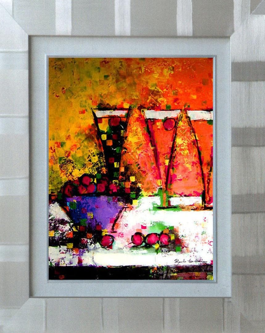 油絵 菅家令子 絵 絵画インテリア uF6-062804 静物 ワイン フルーツ