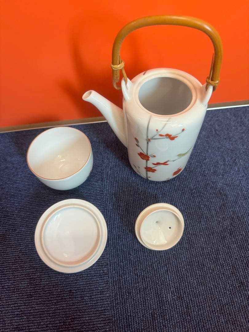 2027 深川製磁　梅文　急須1客　湯呑蓋付1客