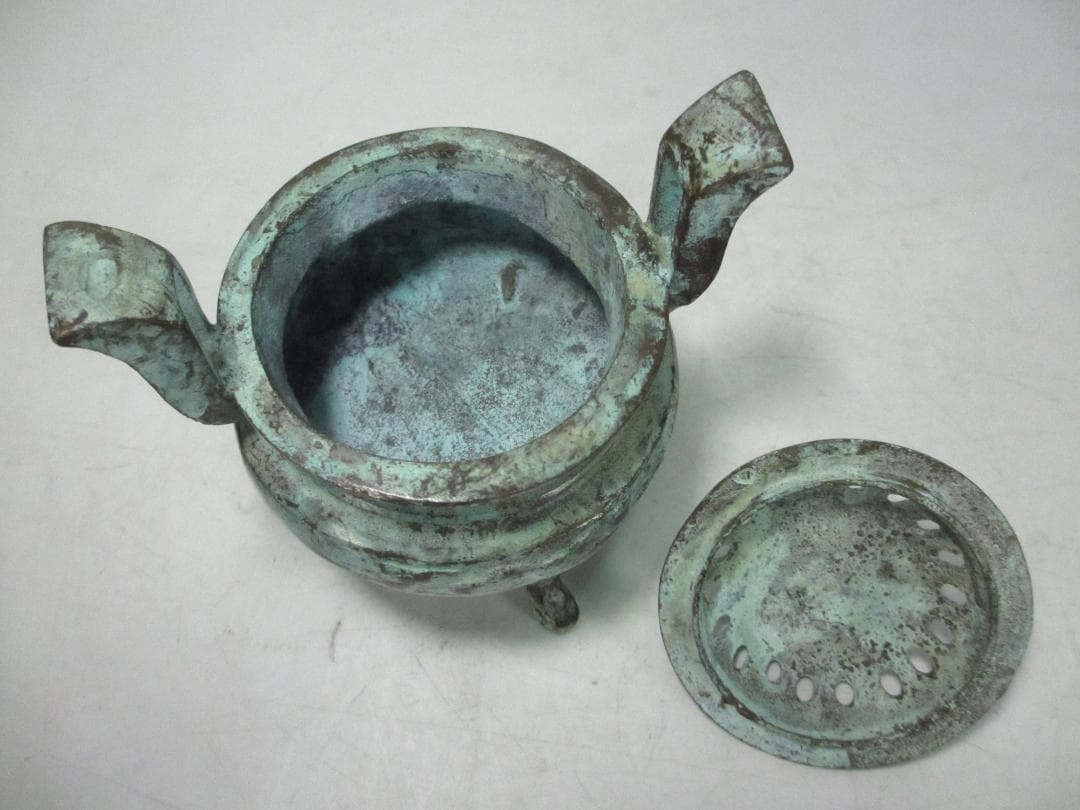 香炉　銅製　厚手　重量 約1050g　香道具　仏教美術　中国美術