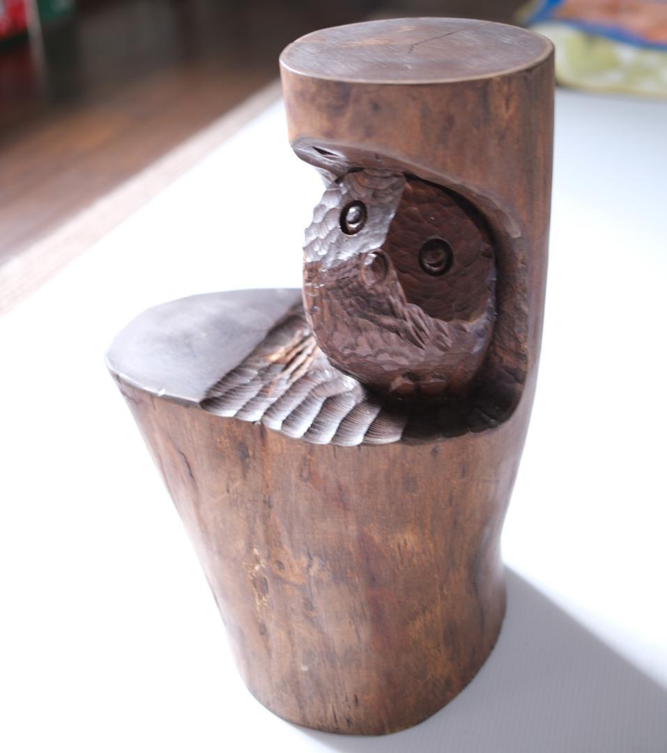 工房がんま フクロウの木彫り彫刻40cm