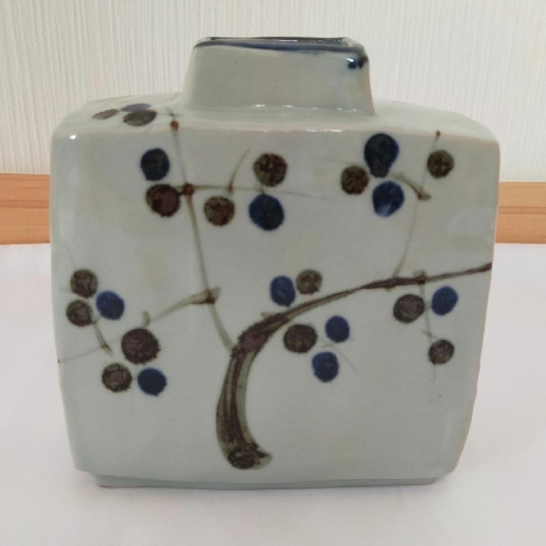 人間国宝　加藤卓男　美濃焼　平扁壺　高さ17cm　桐箱、由緒書付き