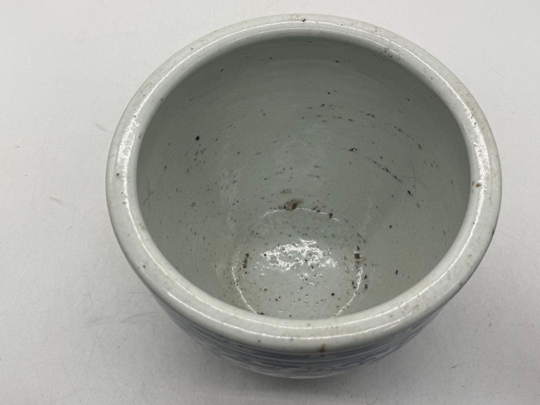 中国　清時代　染付　蓮紋巻缸　書斎用　送料込み251104