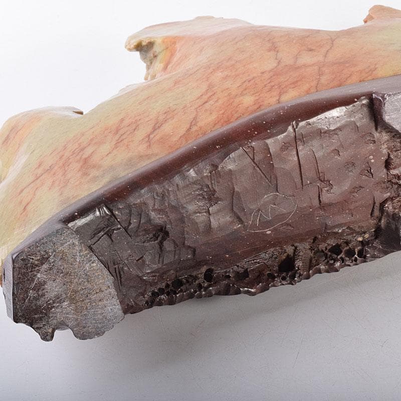 中国　玉石蝋石青田石　楼閣山水雕　床飾　置物　M　R7899C