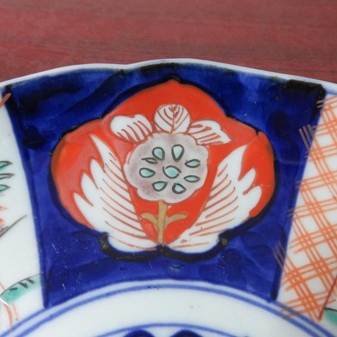 中皿 5枚 色絵付 染付 古伊万里 椿 牡丹 鶴 花文 江戸時代